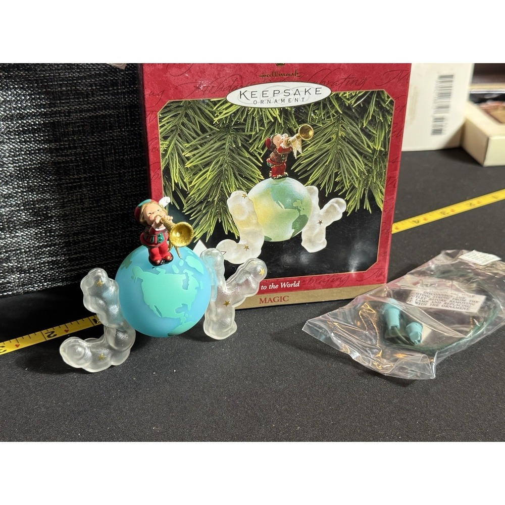 Hallmark Joy To The World Globe Elf Trumpet Magic Light Christmas Ornament 1997